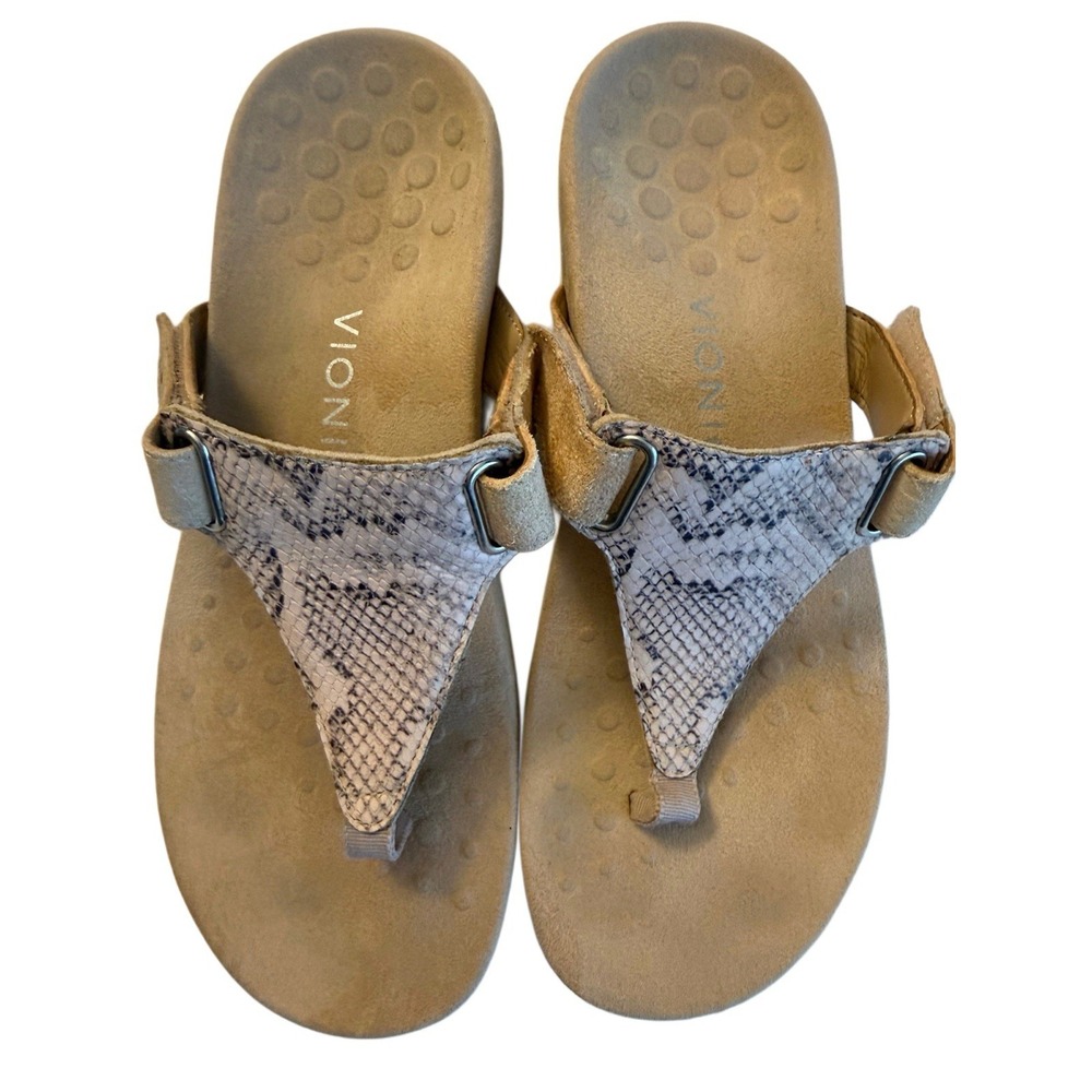 Vionic Orthotic Thong Sandals Leather Arch Support Blush Pink Snakeskin Womens 8